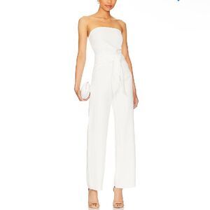NWT Superdown Jordan Tie Waist Jumpsuit white strapless one piece Revolve XS